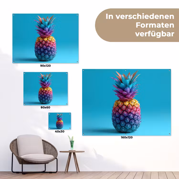 Ananas - Regenboog - Blauw - Popart tuinposter los doek klein -Xsfeer9_DE