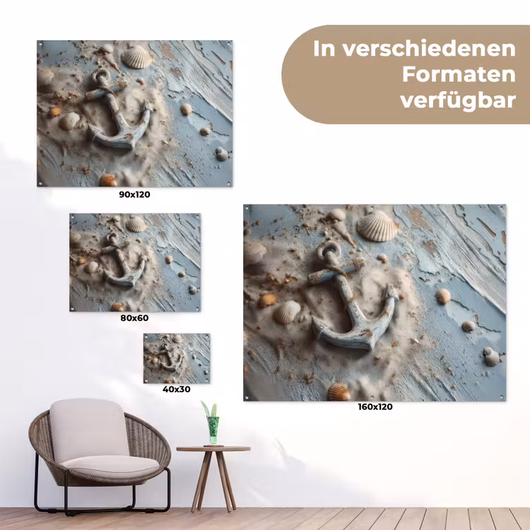 Anker - Hout - Schelpen - Zand tuinposter los doek klein -Xsfeer9_DE