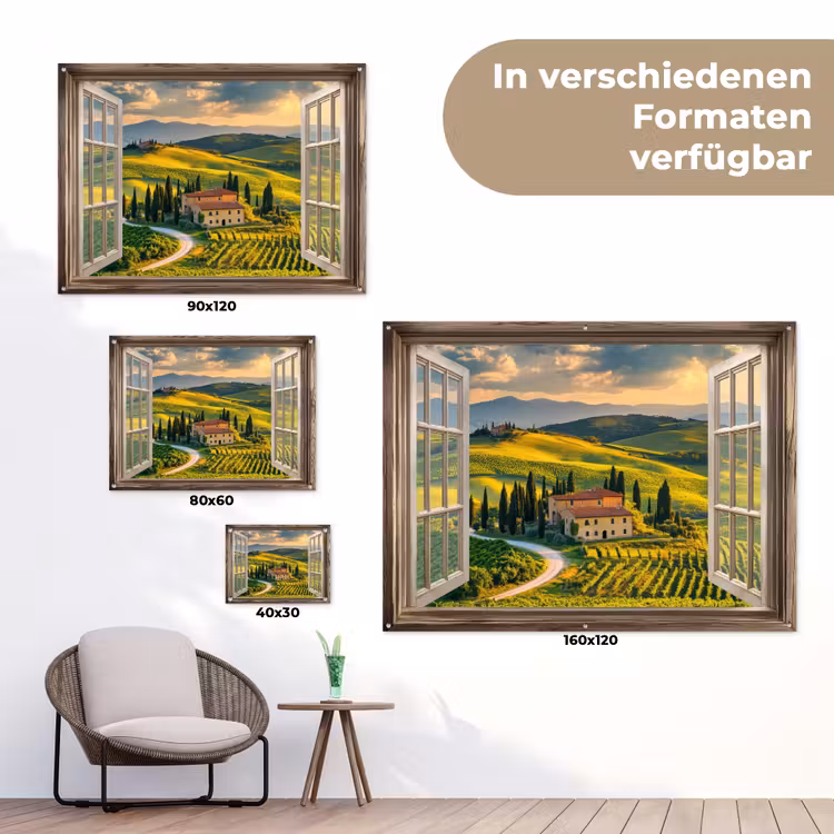 Doorkijk - Toscane - Uitzicht - Landschap - Zomer tuinposter los doek klein -Xsfeer9_DE