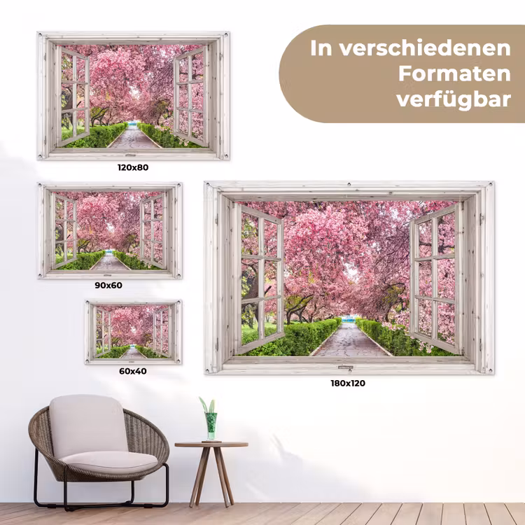 Uitzicht op Bloeiende Kersenbomen tuinposter los doek klein -Xsfeer9_DE