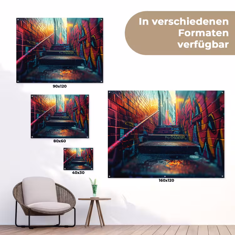 Architectuur - Neon - Trap - Graffiti tuinposter los doek klein -Xsfeer9_DE