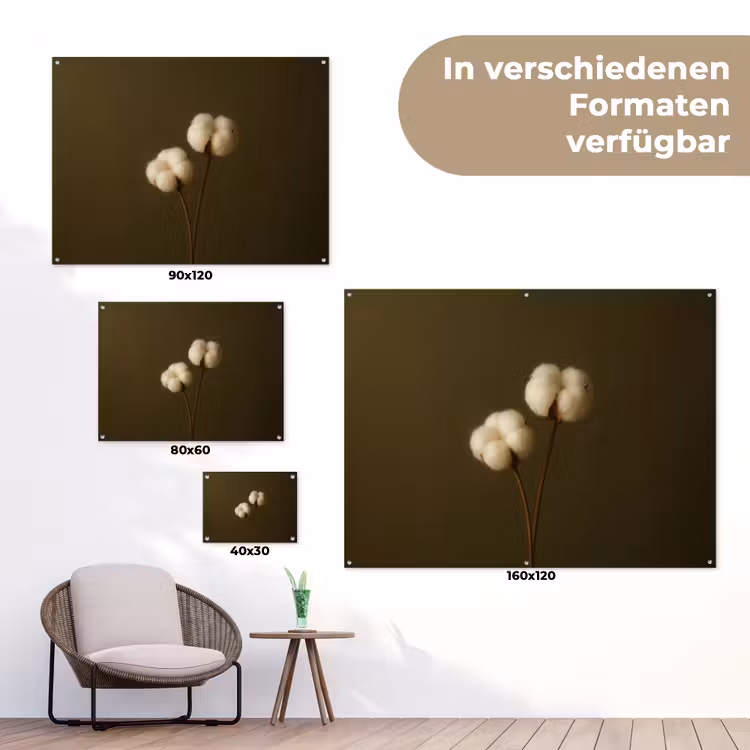 Takken - Katoen - Wit - Bollen tuinposter los doek klein -Xsfeer9_DE