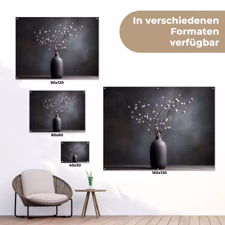 Takken - Vaas - Bolletjes - Wit tuinposter los doek klein -Xsfeer9_DE