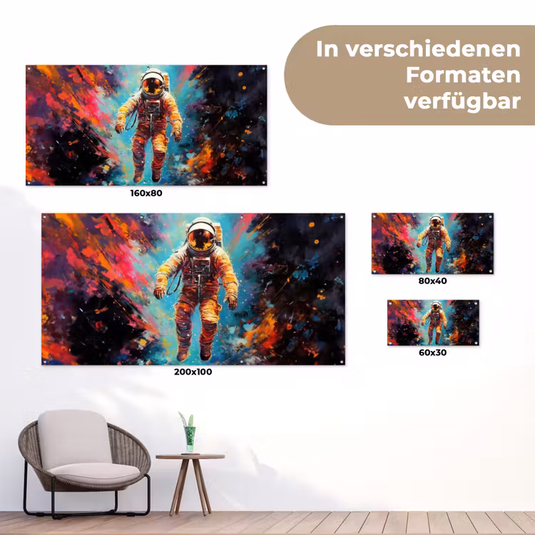 Astronaut - Graffiti - Ruimte - Neon tuinposter los doek klein -Xsfeer9_DE