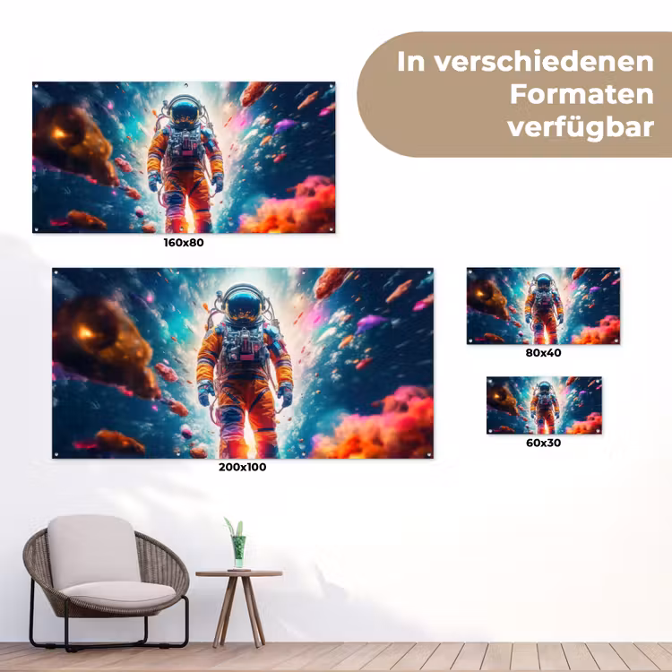 Astronaut - Neon - Meteoriet - Neon tuinposter los doek klein -Xsfeer9_DE