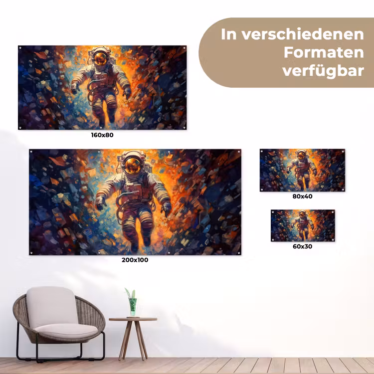 Astronaut - Neon - Oranje - Ruimte tuinposter los doek klein -Xsfeer9_DE