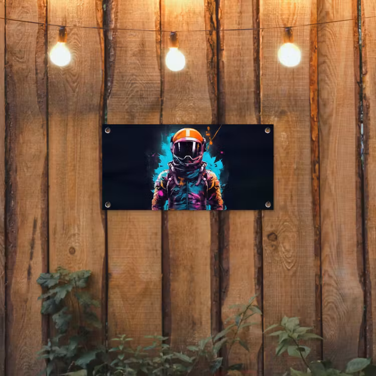 Astronaut - Neon - Gaming - Ruimte tuinposter los doek klein -sfeer1