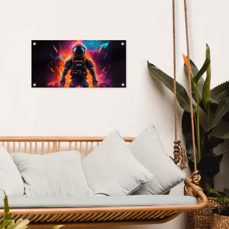 Astronaut - Neon - Gaming - Ruimte tuinposter los doek klein -sfeer7