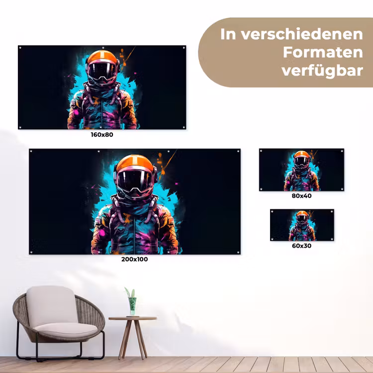 Astronaut - Neon - Gaming - Ruimte tuinposter los doek klein -Xsfeer9_DE