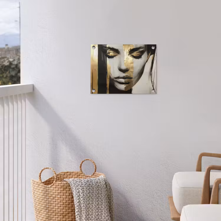 Ogen - Gezicht - Goud - Strepen tuinposter los doek klein -sfeer8
