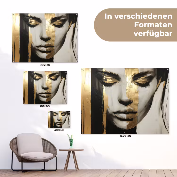 Ogen - Gezicht - Goud - Strepen tuinposter los doek klein -Xsfeer9_DE