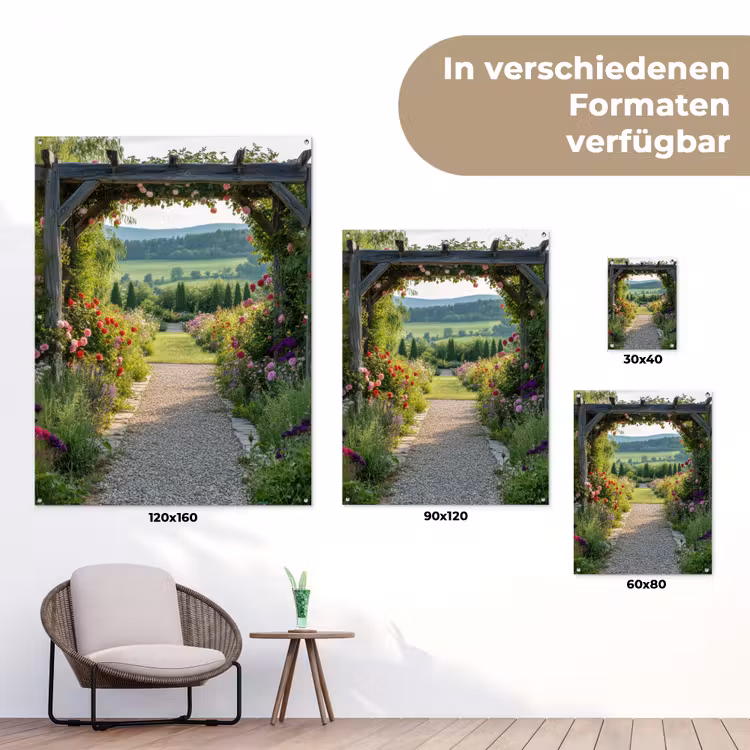 Doorkijk - Landschap - Natuur - Tuinboog - Bloemen tuinposter los doek klein -Xsfeer9_DE