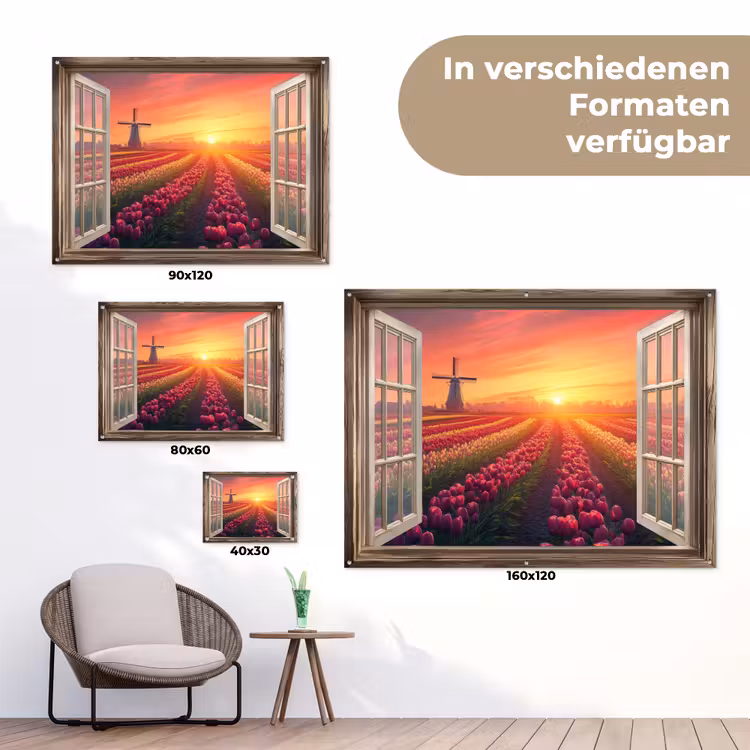 Doorkijk - Tulpen - Zonsondergang - Bloemen - Kleurrijk tuinposter los doek klein -Xsfeer9_DE