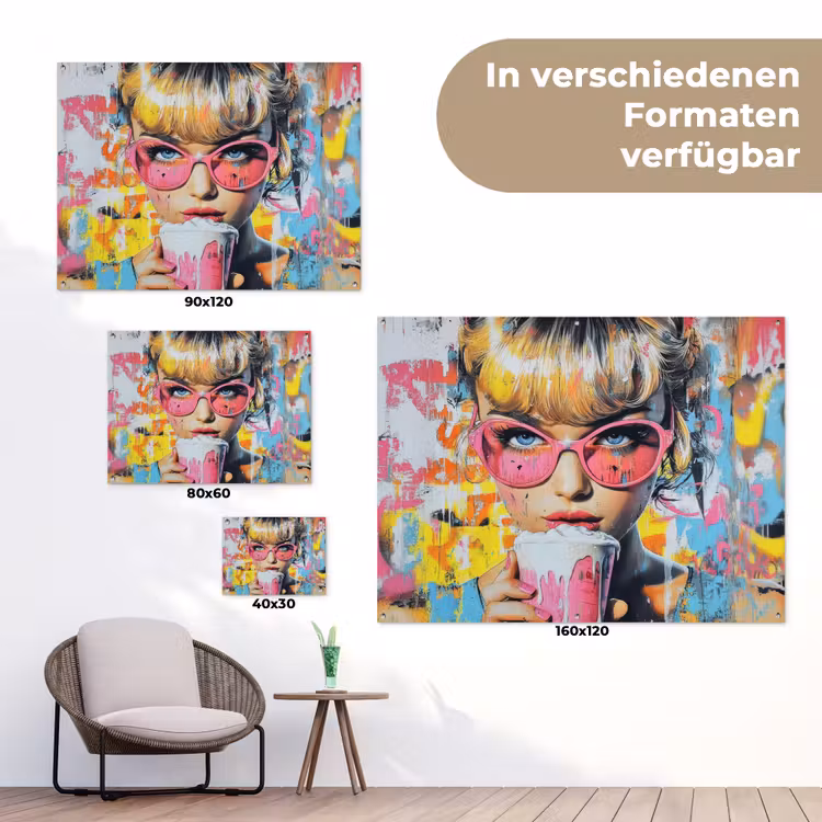 Expressief - Milkshake - Vrouw - Felle kleuren tuinposter los doek klein -Xsfeer9_DE