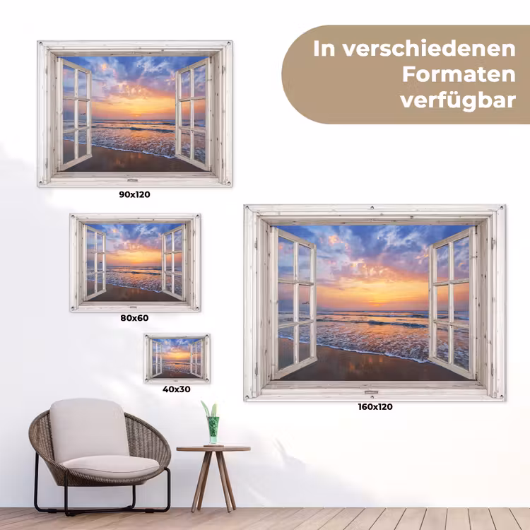 Doorkijk - Zee - Strand - Zonsondergang - Blauw tuinposter los doek klein -Xsfeer9_DE