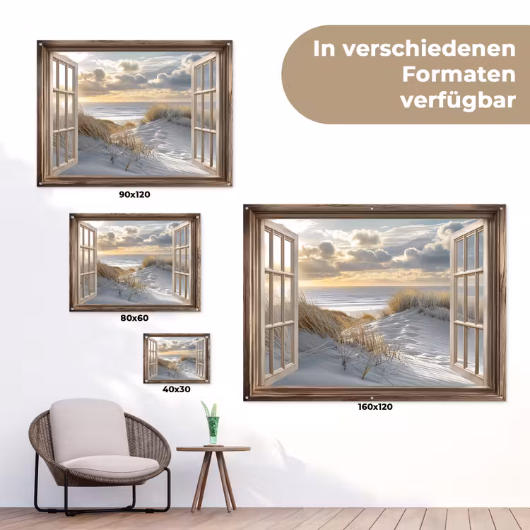 Doorkijk - Strand - Duinen - Zee - Natuur tuinposter los doek klein -Xsfeer9_DE