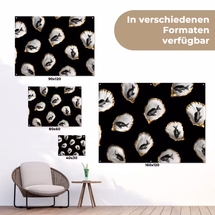 Oesters - Zwart - Vissen - Goud tuinposter los doek klein -Xsfeer9_DE