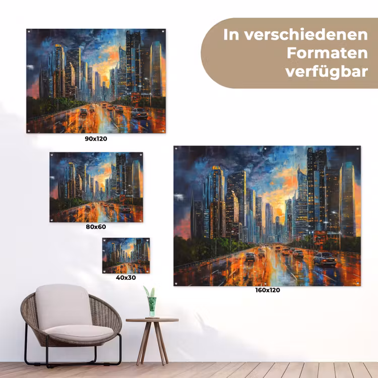 Auto - Skyline - Zon - Blauw tuinposter los doek klein -Xsfeer9_DE