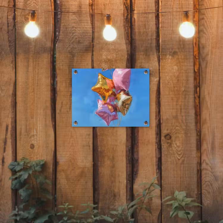 Ballonnen - Goud - Stervorm - Roze tuinposter los doek klein -sfeer1