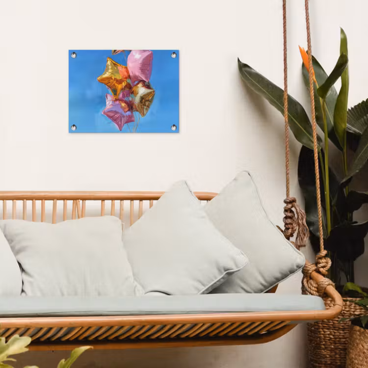 Ballonnen - Goud - Stervorm - Roze tuinposter los doek klein -sfeer7