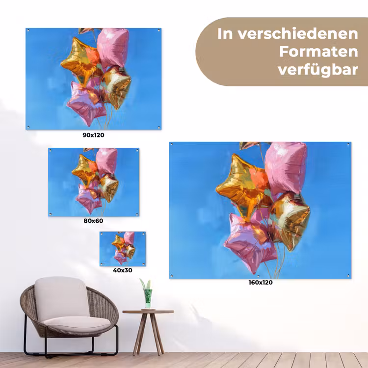 Ballonnen - Goud - Stervorm - Roze tuinposter los doek klein -Xsfeer9_DE