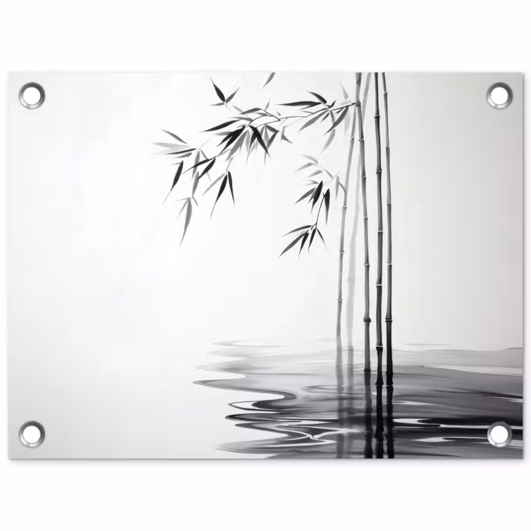 Bamboestammen - Water - Minimalistisch - Wit tuinposter los doek klein -3d