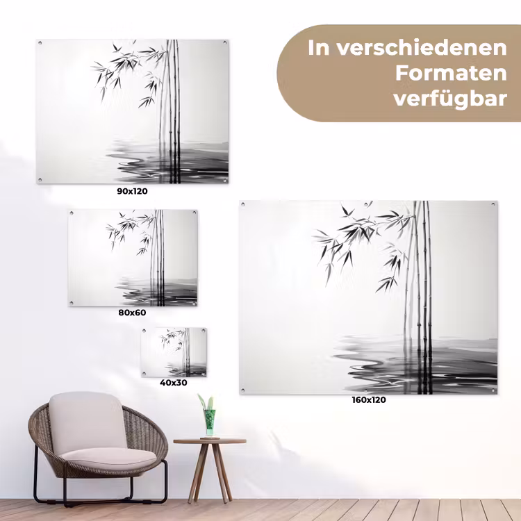Bamboestammen - Water - Minimalistisch - Wit tuinposter los doek klein -Xsfeer9_DE