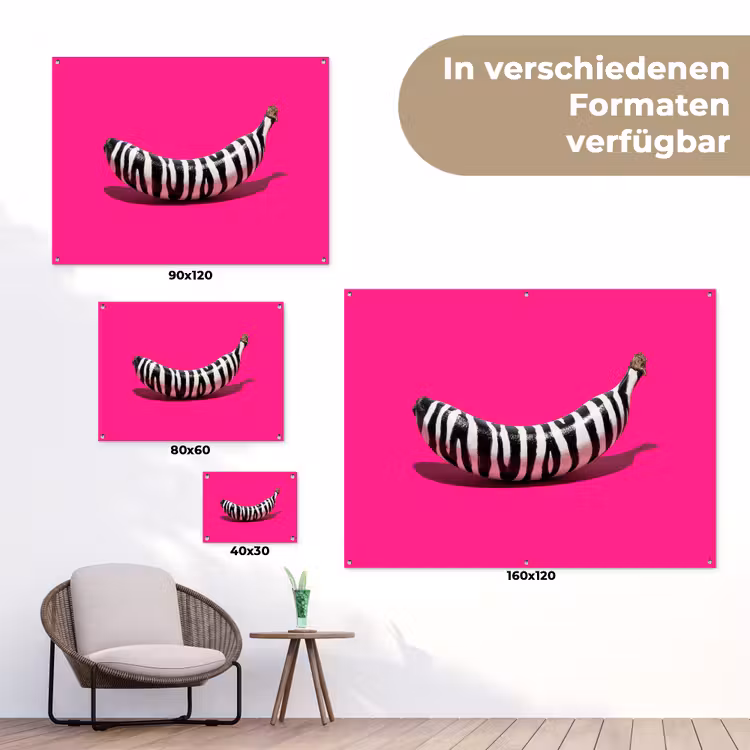 Banaan - Zebraprint - Roze tuinposter los doek klein -Xsfeer9_DE