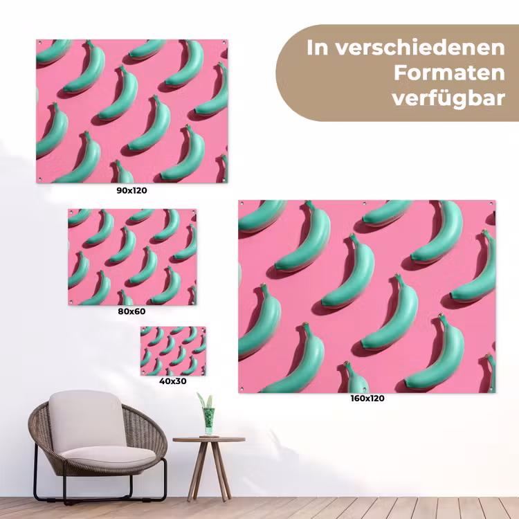 Bananen - Patroon - Blauw - Roze tuinposter los doek klein -Xsfeer9_DE