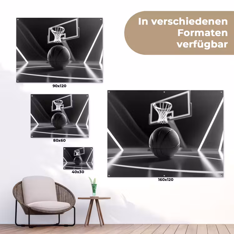 Basketbal - Basketbalveld - Lichtlijnen tuinposter los doek klein -Xsfeer9_DE