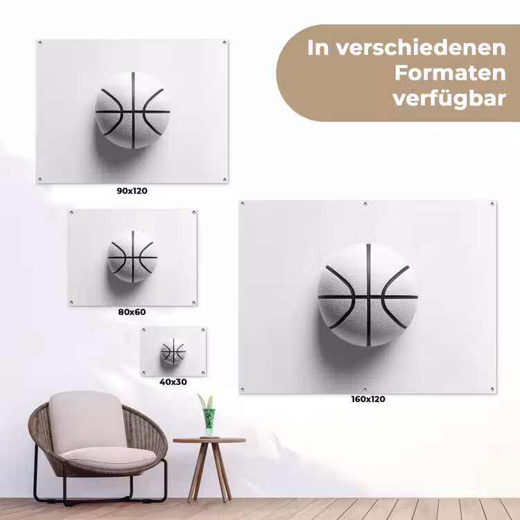 Basketbal - Wit - Schaduw - Lijnen tuinposter los doek klein -Xsfeer9_DE