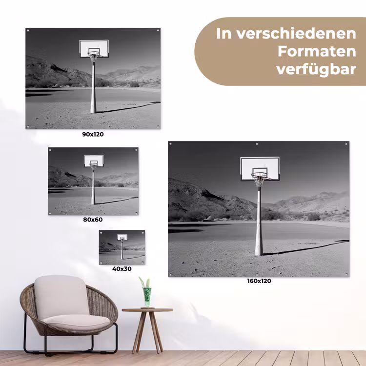 Basketbalpaal - Landschap - Zand - Wit tuinposter los doek klein -Xsfeer9_DE