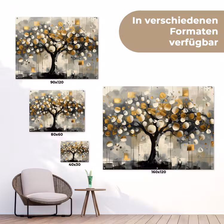 Boom - Abstract - Beige - Goud - Zwart tuinposter los doek klein -Xsfeer9_DE
