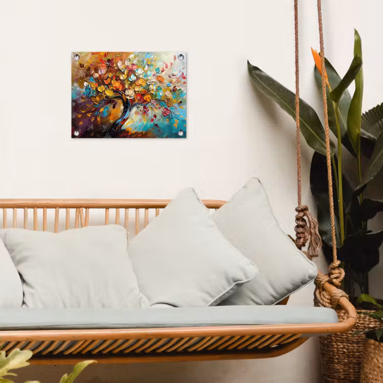 Boom - Abstract - Kleurrijk - Bloemen tuinposter los doek klein -sfeer7