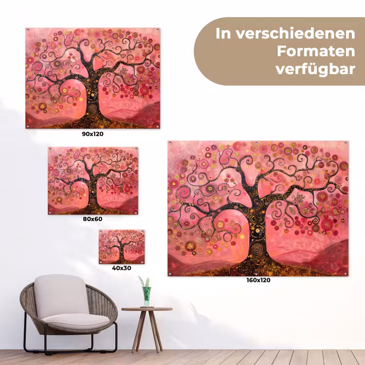 Boom - Levensboom - Roze - Goud tuinposter los doek klein -Xsfeer9_DE