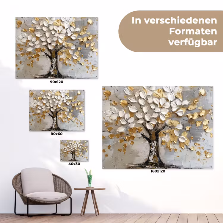 Boom - Beige - Grijs - Goud - Abstract tuinposter los doek klein -Xsfeer9_DE