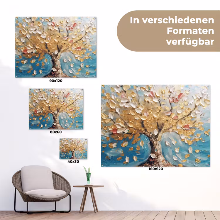 Boom - Blauw - Goud - Abstract - Modern tuinposter los doek klein -Xsfeer9_DE