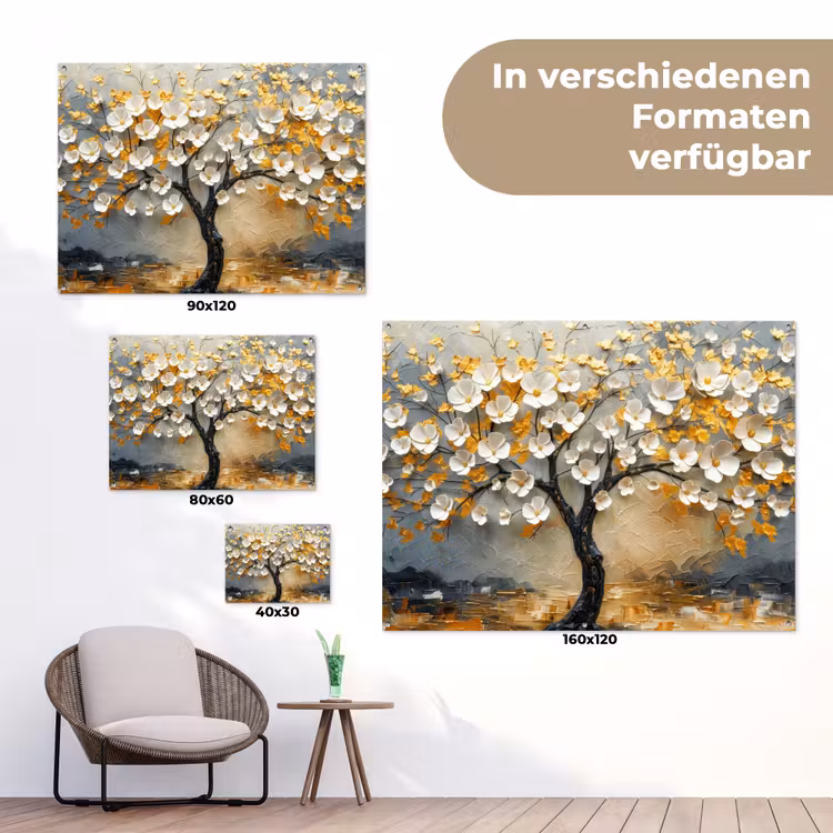 Boom - Bloemen - Goud - Beige tuinposter los doek klein -Xsfeer9_DE