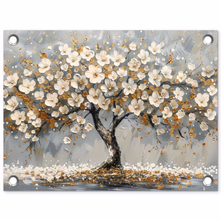 Boom - Bloemen - Wit - Natuur - Kunst tuinposter los doek klein -3d