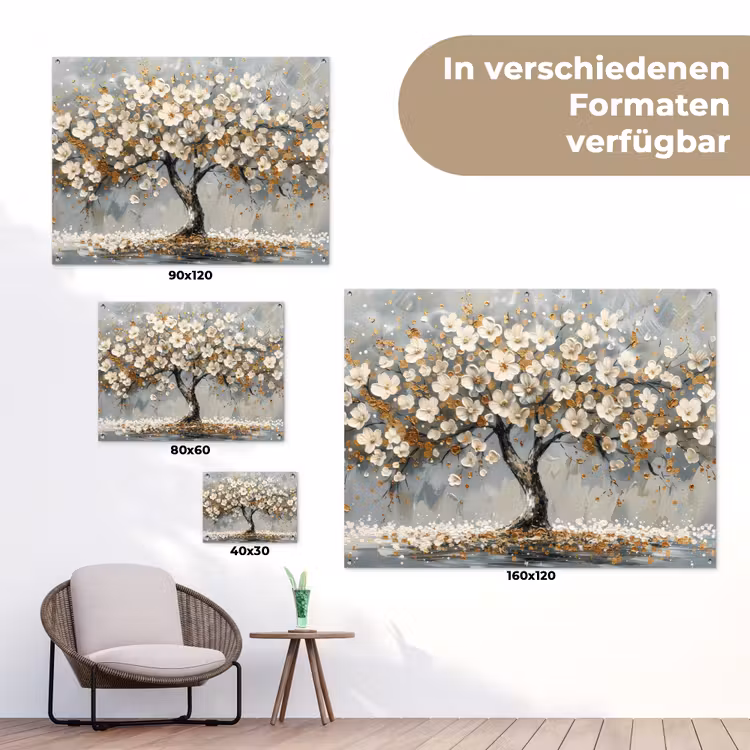 Boom - Bloemen - Wit - Natuur - Kunst tuinposter los doek klein -Xsfeer9_DE
