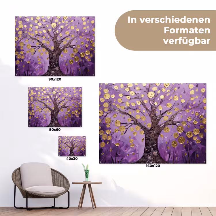 Levensboom - Boom - Paars - Goud - Modern tuinposter los doek klein -Xsfeer9_DE