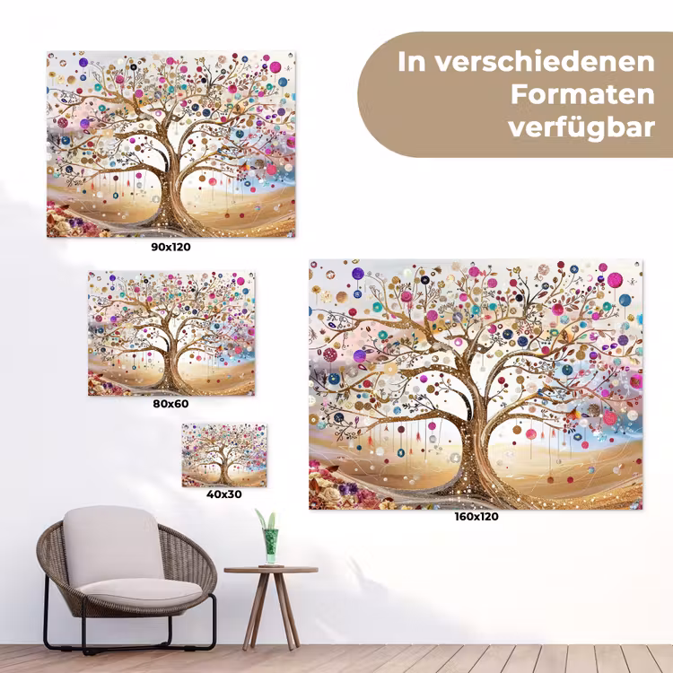 Levensboom - Goud - Kleurrijk - Abstract - Aesthetic tuinposter los doek klein -Xsfeer9_DE