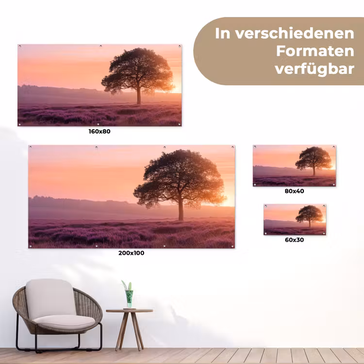 Boom - Heide - Zonsopgang tuinposter los doek klein -Xsfeer9_DE