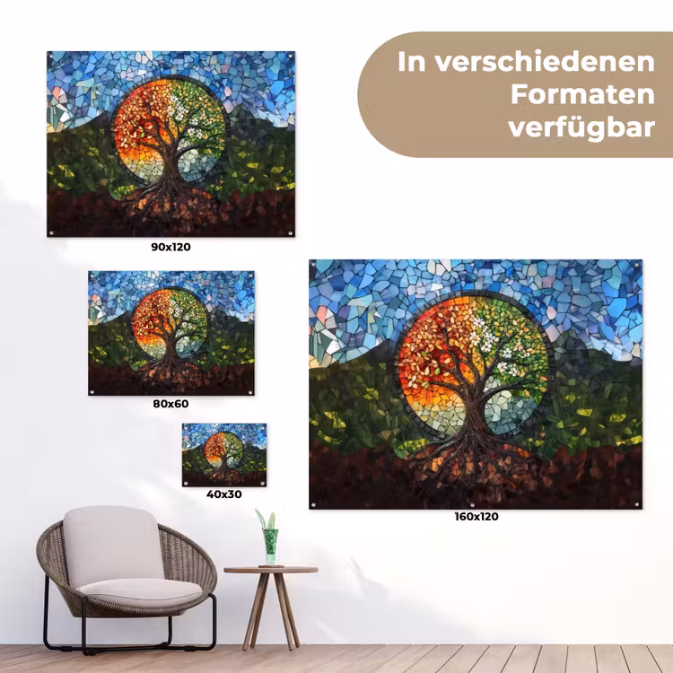 Boom - Seizoenen - Mozaïek - Bergen tuinposter los doek klein -Xsfeer9_DE