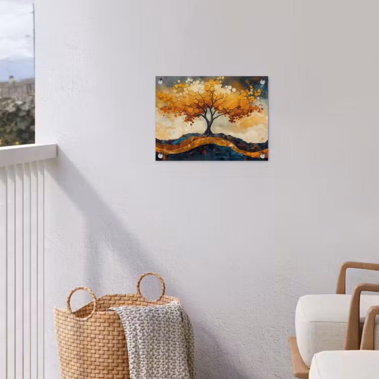 Boom - Natuur - Goud - Modern tuinposter los doek klein -sfeer8