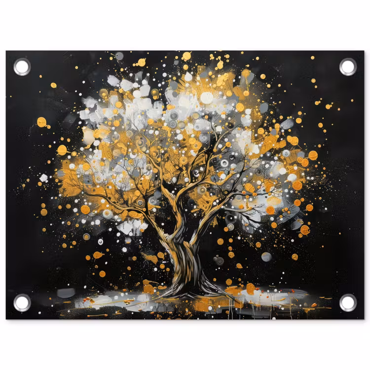 Boom - Zwart - Goud - Wit - Modern tuinposter los doek klein -3d