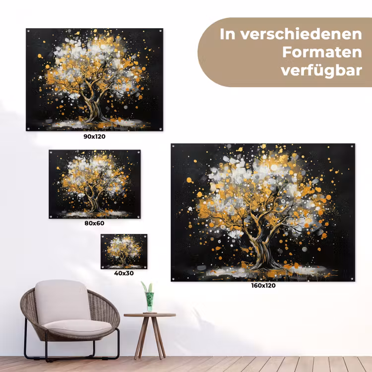 Boom - Zwart - Goud - Wit - Modern tuinposter los doek klein -Xsfeer9_DE