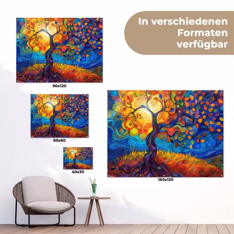 Boom - Zon - Verflook - Kleuren - Abstract tuinposter los doek klein -Xsfeer9_DE