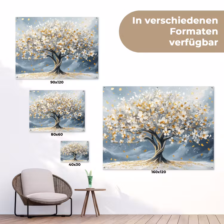 Boom - Winter - Levensboom - Modern - Goud tuinposter los doek klein -Xsfeer9_DE