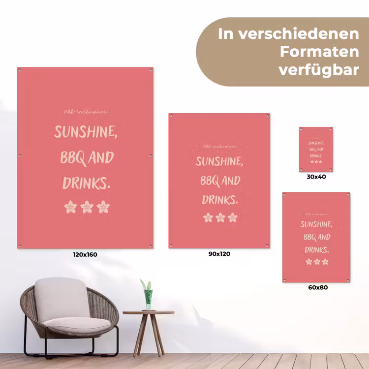 BBQ - Quote - Roze - Zomer tuinposter los doek klein -Xsfeer9_DE